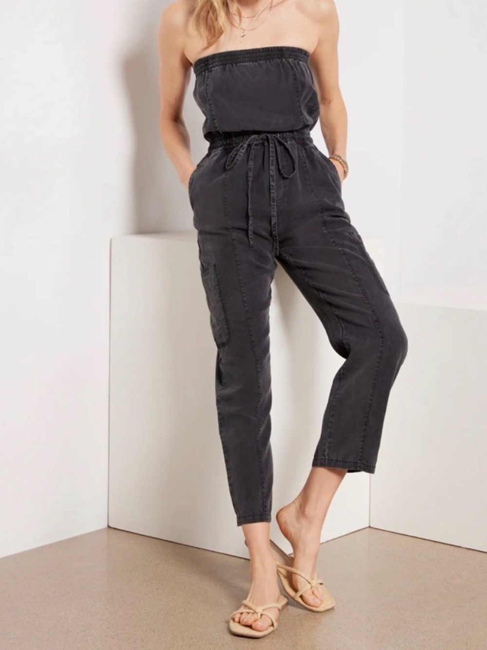 Evereve Strapless Black Utility Jumpsuit